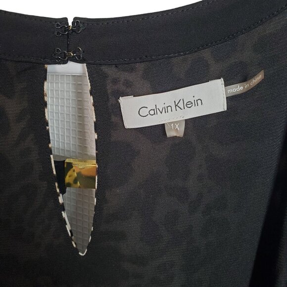 Calvin Klein Womens Size 1X Dress Animal Print Maxi Keyhole Flowing Drawstring - Picture 4 of 12